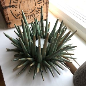Sea urchin candle holder green