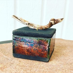 Raku box with driftwood