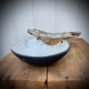 Raku bowl with driftwood small