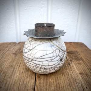 Raku candle holder with kintsugi details in gold SOLD