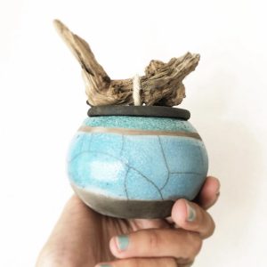 Raku box with driftwood